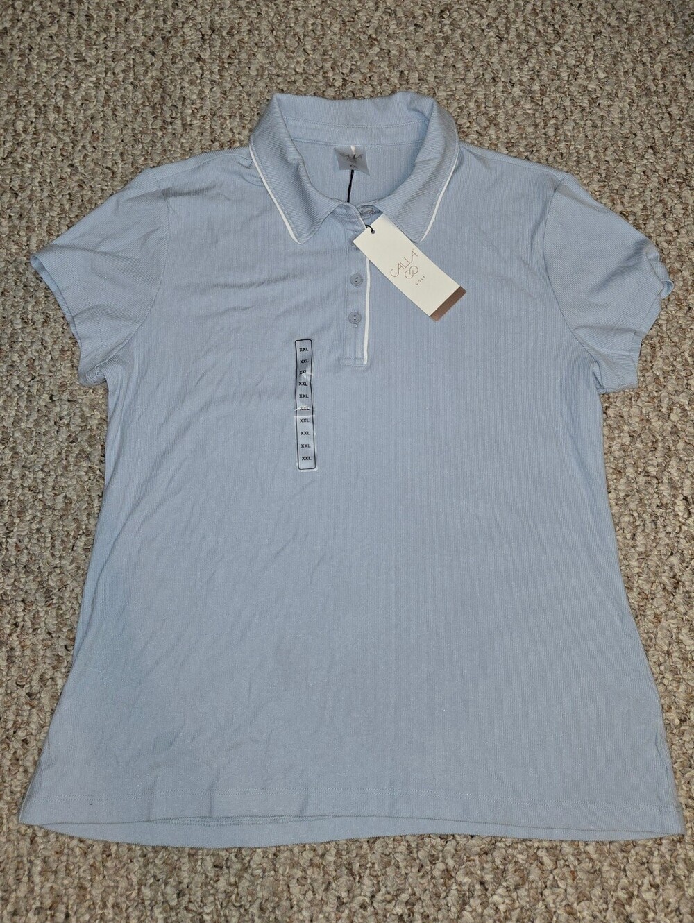NWT CALIA Golf Tennis Polo Shirt Kight Blue Soft Rib Short Sleeve 4-Way Stretch